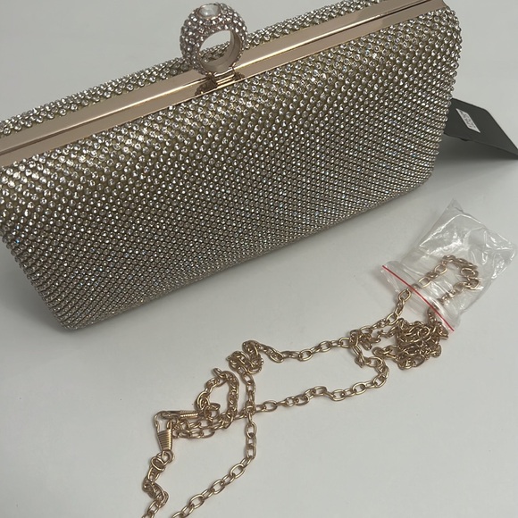 Evening Rhinestone Clutch Handbag Shoulder Bag 8.5” x 4” has a 46”chain - Picture 6 of 6